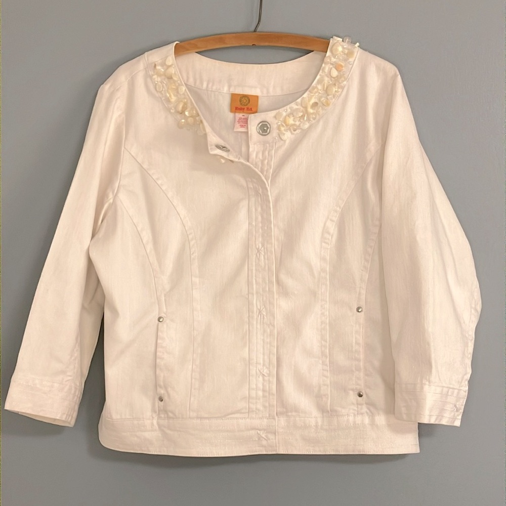 Ruby Rd Women's Size 14 Embellished Stone and Bead White Jacket